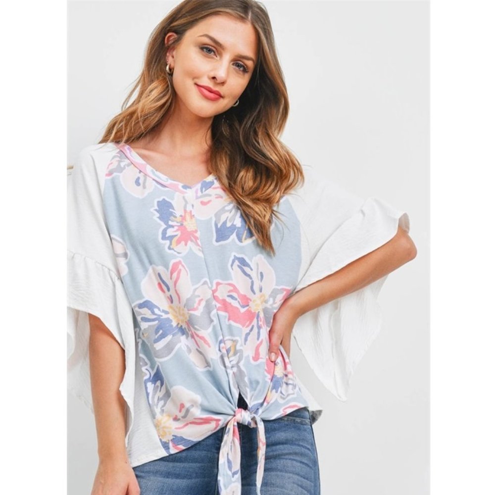 Floral Print Top with Bell Sleeves